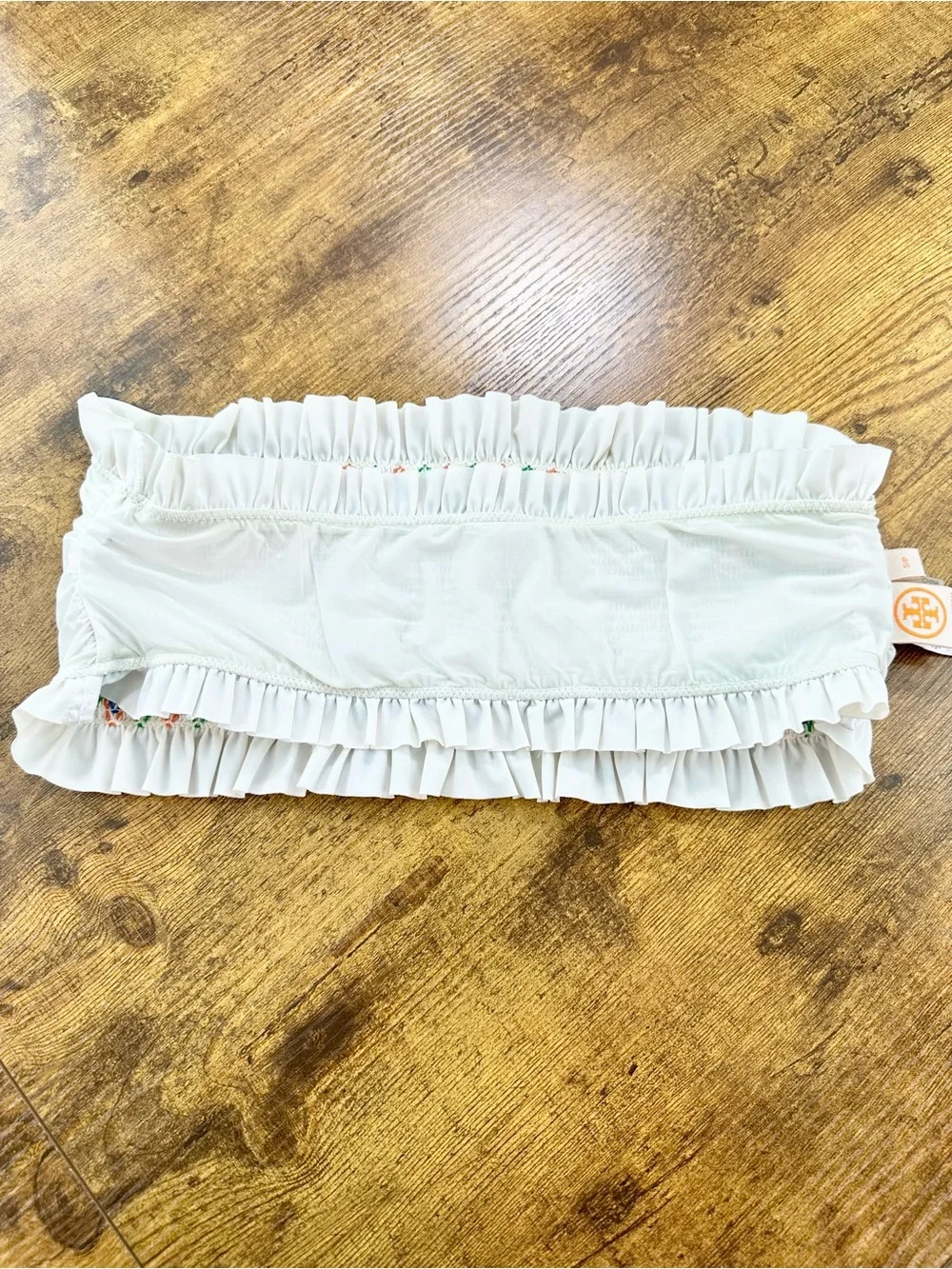 Tory Burch Costa Smocked Bandeau Bikini Top, Crop Top, Small